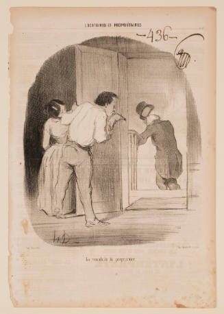 La reconduite du propriétaire. (Showing the landlord to the door.), plate 27 from the series Locataires et Propriétaires