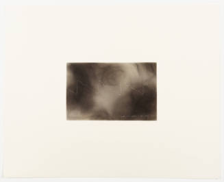 One thin wavy white plotter line horizontally spans a background of smoke clouds and wisps