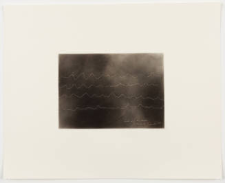 Four stacked wavy thin white plotter lines span across a background of smoke clouds and wisps