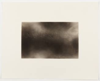 One thin wavy white plotter line spans across a background of smoke clouds and wisps