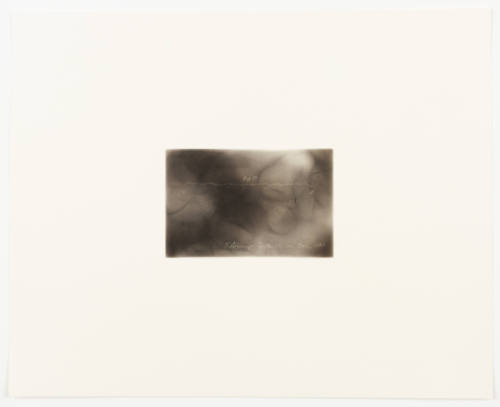 A single thin wavy white plotter line spans across a background of smoke clouds and wisps