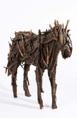 Figure of a horse standing horse constructed with mud and sticks