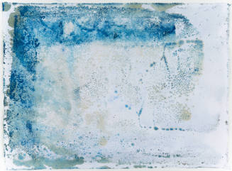 Abstract watercolor with different shades of blue pigment suggesting creases and rectangular shapes
