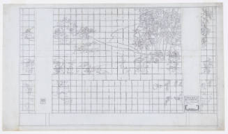 Gridded drawing for a tiled fireplace design depicting a landscape 