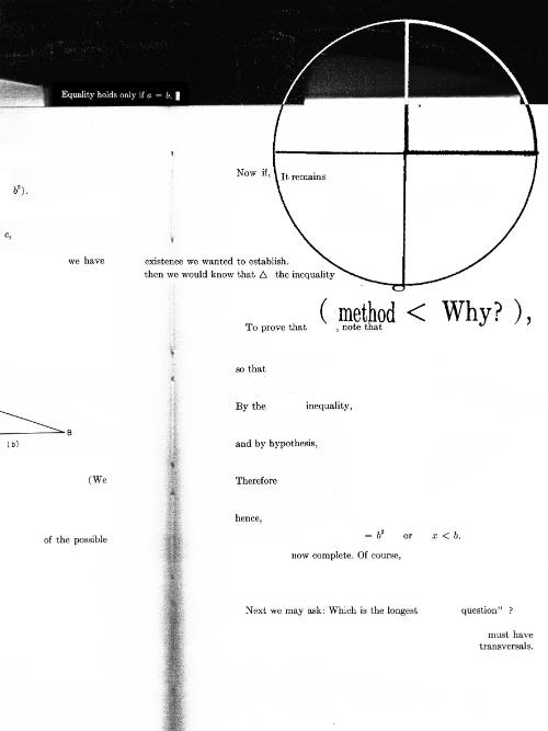 Photocopy of a textbook page with mathematical language and circular shape that looks like a crossha