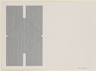 Print with abstract gray lines that form a rectangular figure on the left-third of the sheet