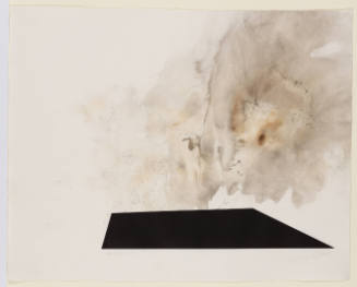 Print with abstract composition of black ink wash above a solid black rhombus