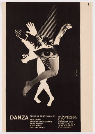 Poster with text at bottom and collage of body parts with eye in center, legs below and arms above