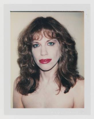 Polaroid bust-length portrait of white woman with heavy makeup and dark blonde hair and bangs