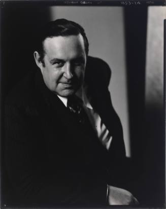 Portrait of man in suit from waist up; man has light skin tone and dark hair and leans toward camera