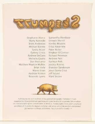 Title page of 'Trumped 2.0' lists contributing artists with illustration of pig below