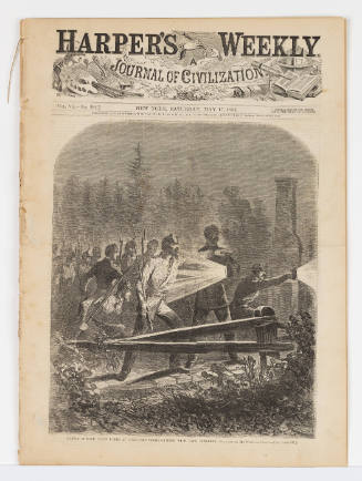 Rebels Outside Their Works at Yorktown; Union Cavalry and Artillery; Charge of the First Massachusetts Regiment, from Harper’s Weekly, May 17, 1862