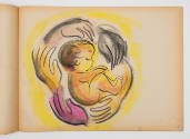 In yellow tones a circle of different colored hands encircles a central baby in fetal position