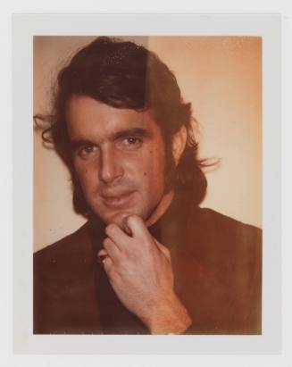 Faded Polaroid portrait of man with medium-light skin tone and dark hair with hand at chin