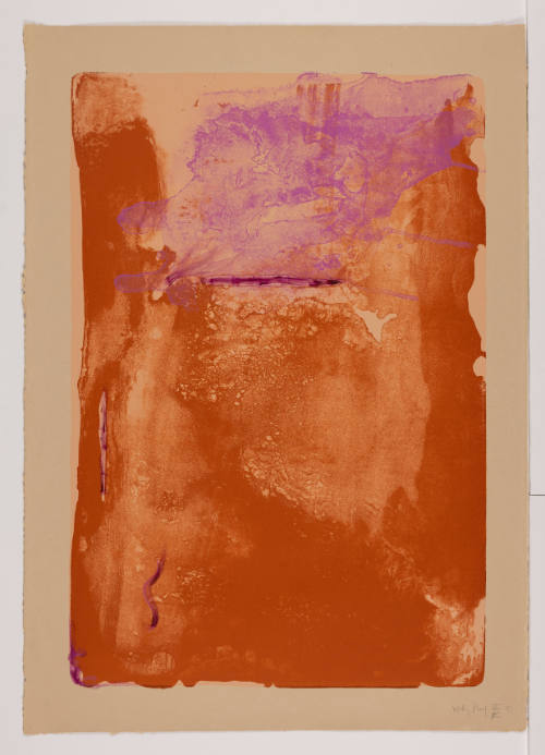 Large vertical rectangular layer of rust hue with bubblegum pink swatch at top against tan.