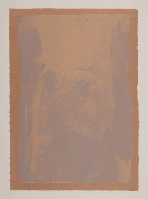 Large vertical abstract rectangle with light brown & mauve layers & narrow darker brown border.