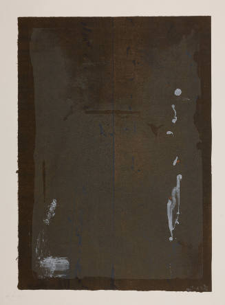 Large abstract vertical rectangle of brown hue overlaid with smaller white layer & white splotches.