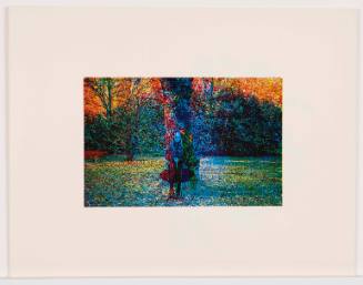 Silhouettes of bodies superimposed on nature in bright reds, blues, yellows, and greens