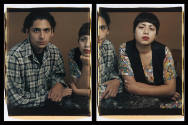 Photographic double portrait of two teens with medium-skin tone and dark hair looking at the camera