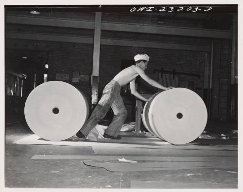 Rolls of Newsprint Ready to be Wrapped (from "Southland Paper Mill, Lufkin, TX" series)