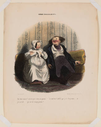 Dis donc amour ! crois tu que ce sera un garçon (Listen my love! Do you think it will be a boy?), plate 5 from the series Moeurs Conjugales