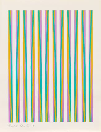 Twelve horizontal, evenly spaced, rows of interchanging pink, yellow and green stripes