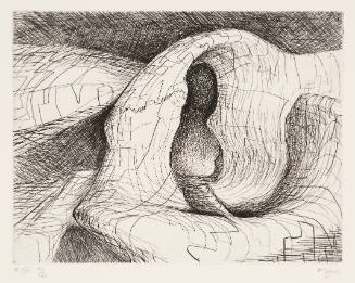 Sketchy abstract print of organic forms that converge toward the center with a hole in middle