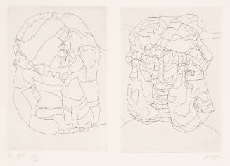 Pair of images representing elephant skulls, rendered in the style of a contour drawing