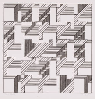 Geometric drawing of horizontal, vertical, straight and diagonal lines forming 3-D shapes