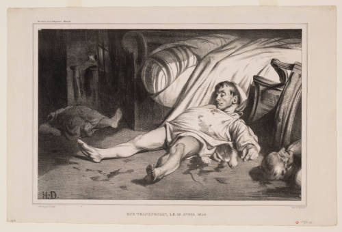 A man on the floor next to a bed, bleeding, with an infant under him and two other bodies around him