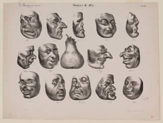 Three rows of five caricatured masks making various expressions with the title “Masks of 1831”