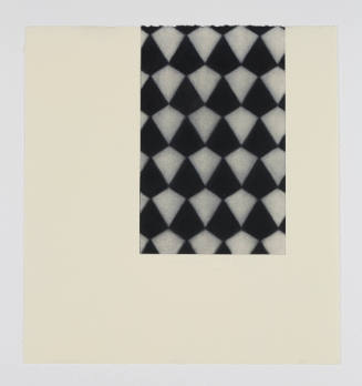 Rectangle with abstract black-and-white pattern composed of diamonds on a tan square