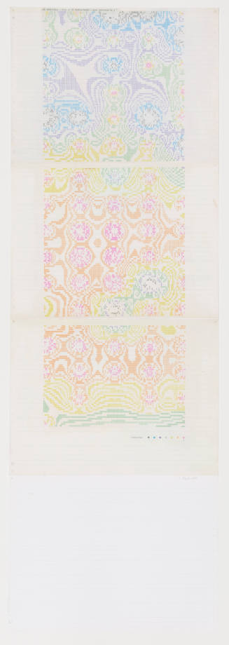 Print with colorful typed letters in a pattern that gives the appearance of lace