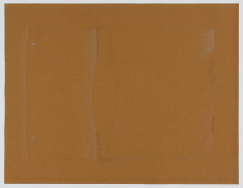Faint, abstract drawing with curved, vertical lines on brown paper