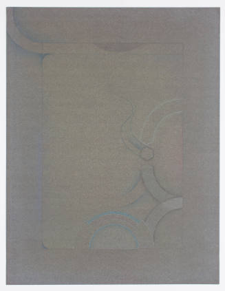 Abstract, rounded, yet clearly defined pencil and pastel forms on gray paper