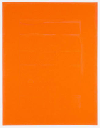 Faint drawing of rectangle with lightly defined horizontal bands on orange-red paper