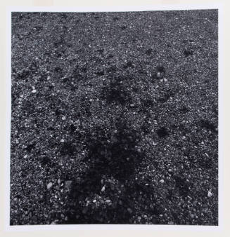 Photograph of ground with gravel and a shadow cast over the center of the image