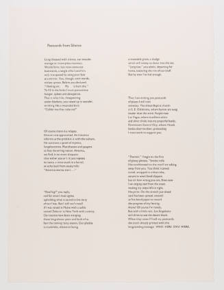 Title reads “Postcards from Silence” followed by poem with two columns of text with 3 stanzas each 